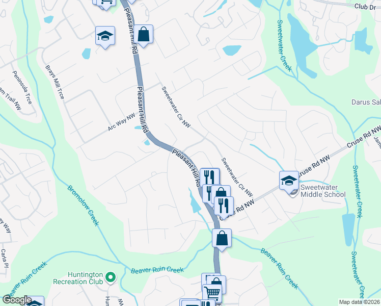 map of restaurants, bars, coffee shops, grocery stores, and more near 3667 McClaren Way in Lawrenceville