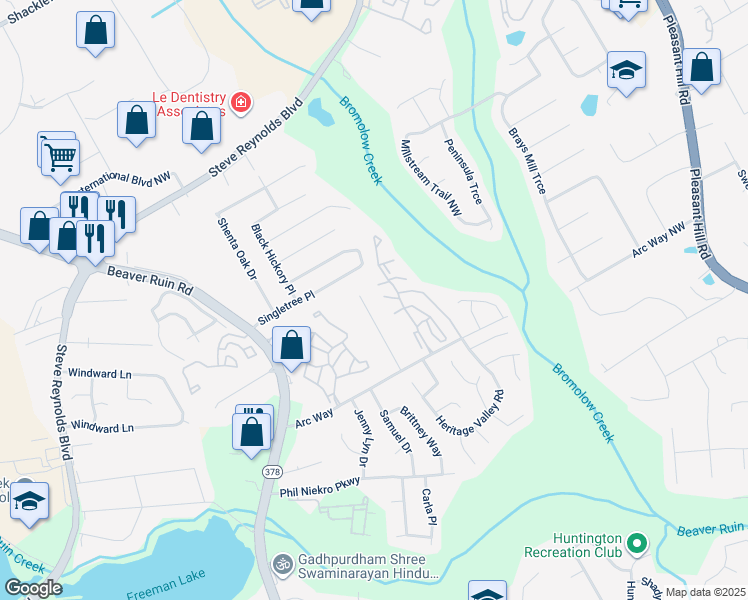 map of restaurants, bars, coffee shops, grocery stores, and more near 4063 Northridge Way in Norcross