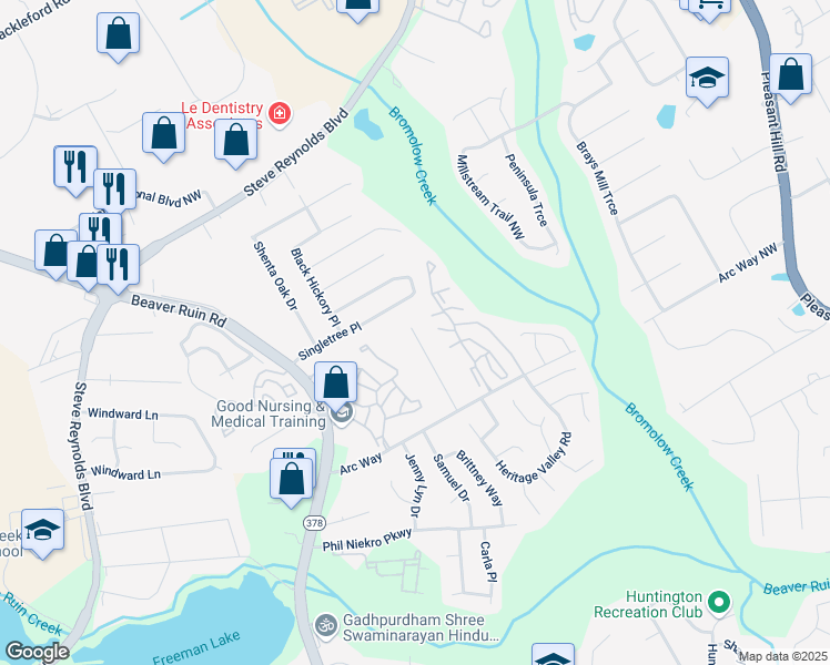 map of restaurants, bars, coffee shops, grocery stores, and more near 1331 Sweet Pine Drive in Norcross