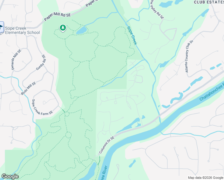 map of restaurants, bars, coffee shops, grocery stores, and more near 3940 Riverlook Parkway Southeast in Marietta