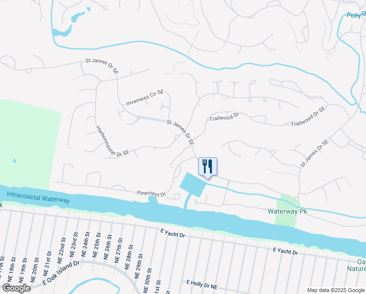 map of restaurants, bars, coffee shops, grocery stores, and more near 2537 Saint James Drive Southeast in Southport