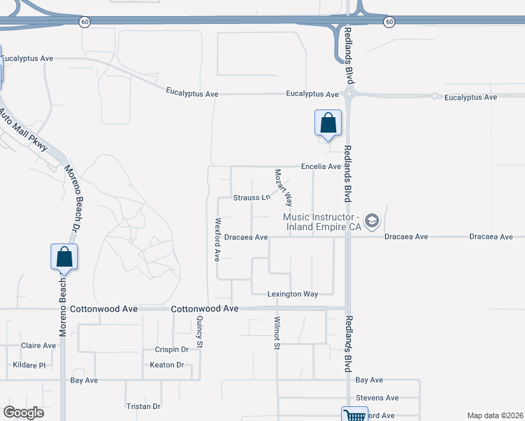map of restaurants, bars, coffee shops, grocery stores, and more near 13140 Gershwin Way in Moreno Valley