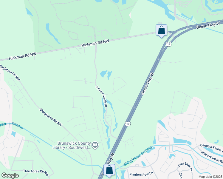 map of restaurants, bars, coffee shops, grocery stores, and more near 280 Woodlands Way in Calabash