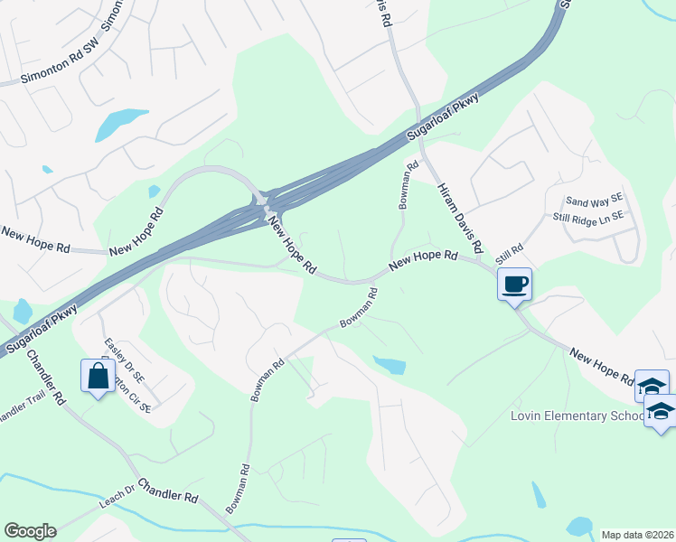 map of restaurants, bars, coffee shops, grocery stores, and more near 1365 Country Acres Lane in Lawrenceville