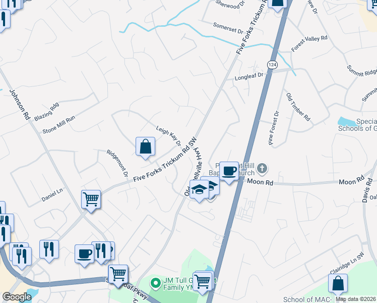 map of restaurants, bars, coffee shops, grocery stores, and more near 500 Leigh Kay Drive in Lawrenceville