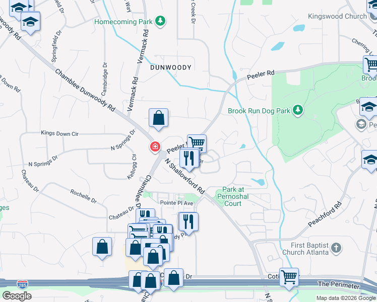 map of restaurants, bars, coffee shops, grocery stores, and more near in Dunwoody