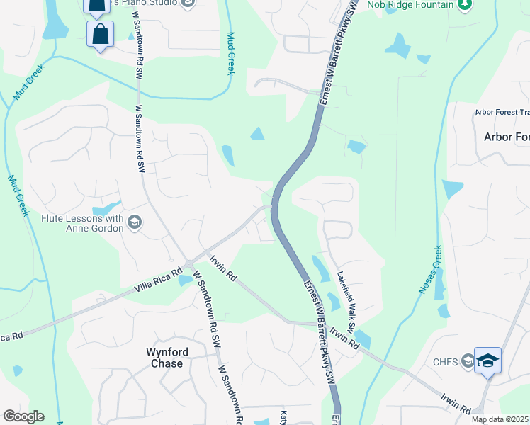 map of restaurants, bars, coffee shops, grocery stores, and more near 2710 Sandy Irwin Court Southwest in Marietta