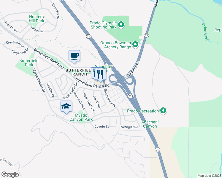 map of restaurants, bars, coffee shops, grocery stores, and more near 17871 Shady View Drive in Chino Hills