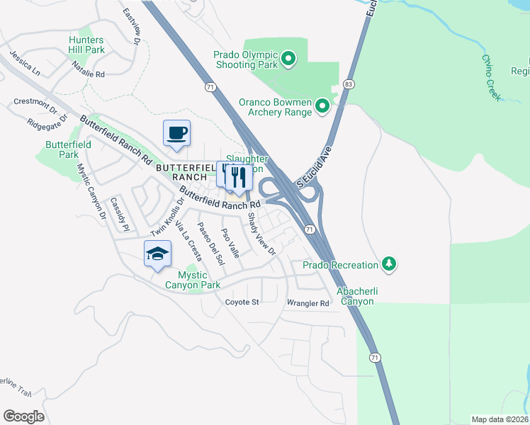 map of restaurants, bars, coffee shops, grocery stores, and more near 17871 Shady View Drive in Chino Hills