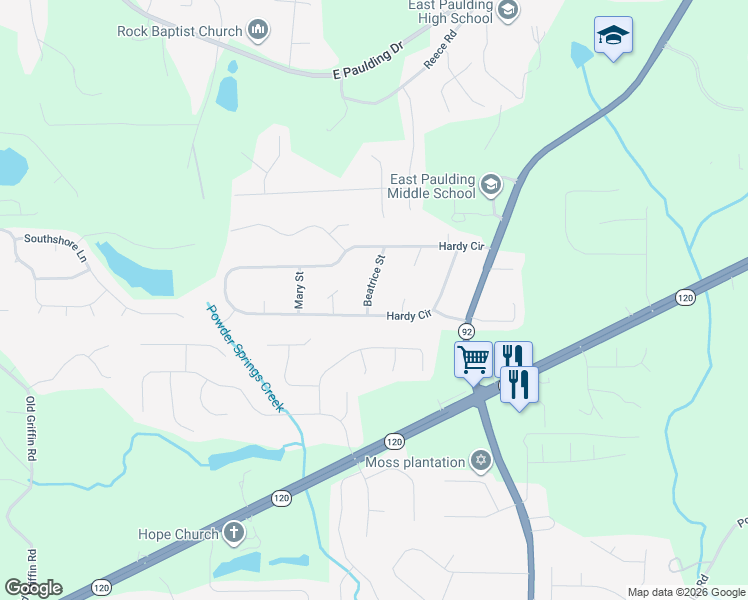 map of restaurants, bars, coffee shops, grocery stores, and more near 38 Beatrice Street in Dallas