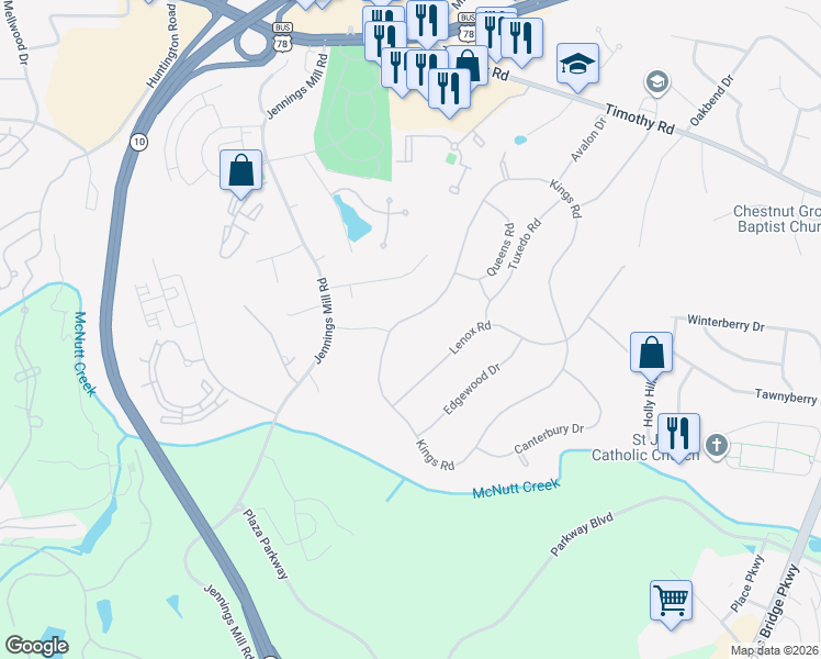 map of restaurants, bars, coffee shops, grocery stores, and more near 385 Kings Road in Athens
