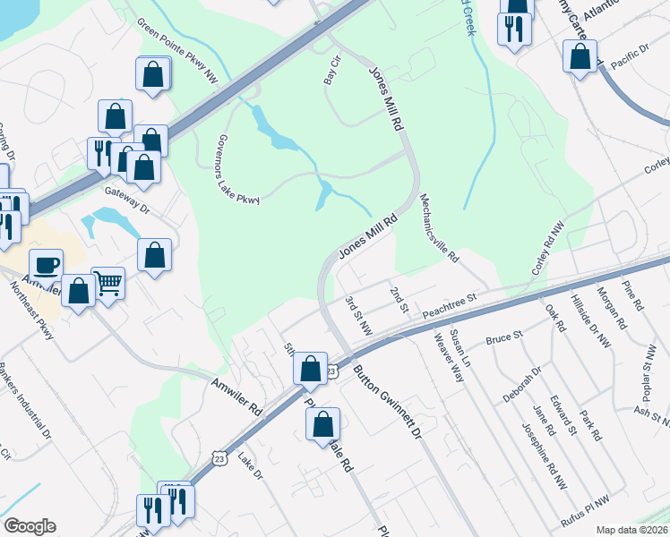 map of restaurants, bars, coffee shops, grocery stores, and more near 4229 Virginia Avenue Northwest in Atlanta
