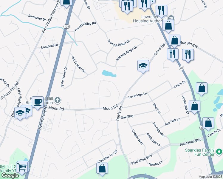 map of restaurants, bars, coffee shops, grocery stores, and more near 502 Stoneland Place in Lawrenceville