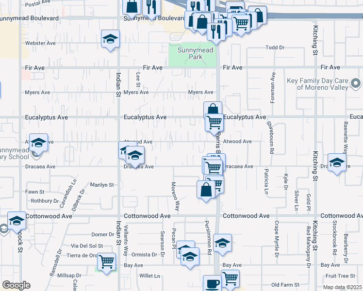 map of restaurants, bars, coffee shops, grocery stores, and more near 24817 Atwood Avenue in Moreno Valley