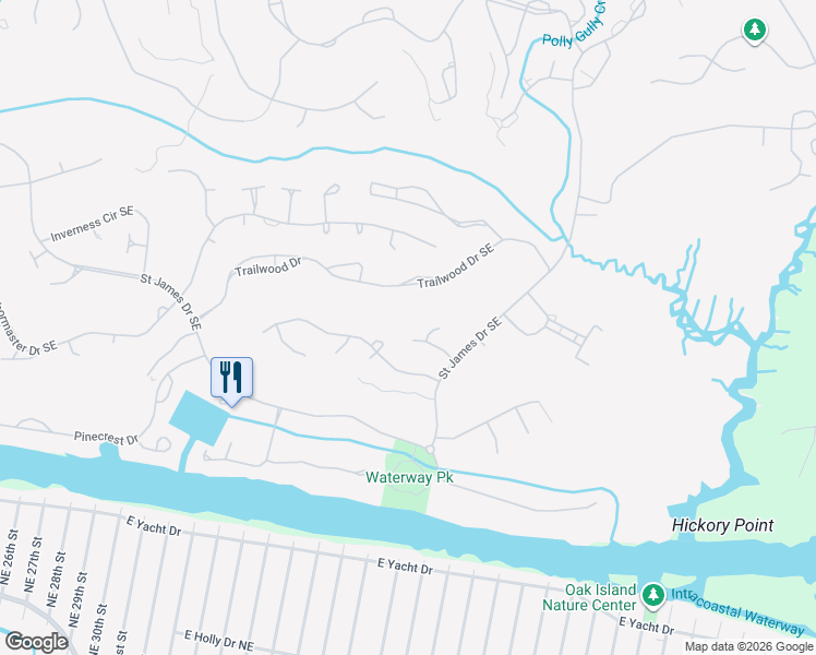 map of restaurants, bars, coffee shops, grocery stores, and more near 4360 Nandina Drive Southeast in Southport