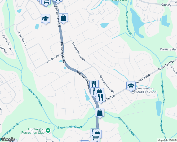 map of restaurants, bars, coffee shops, grocery stores, and more near 3649 McClaren Way in Lawrenceville