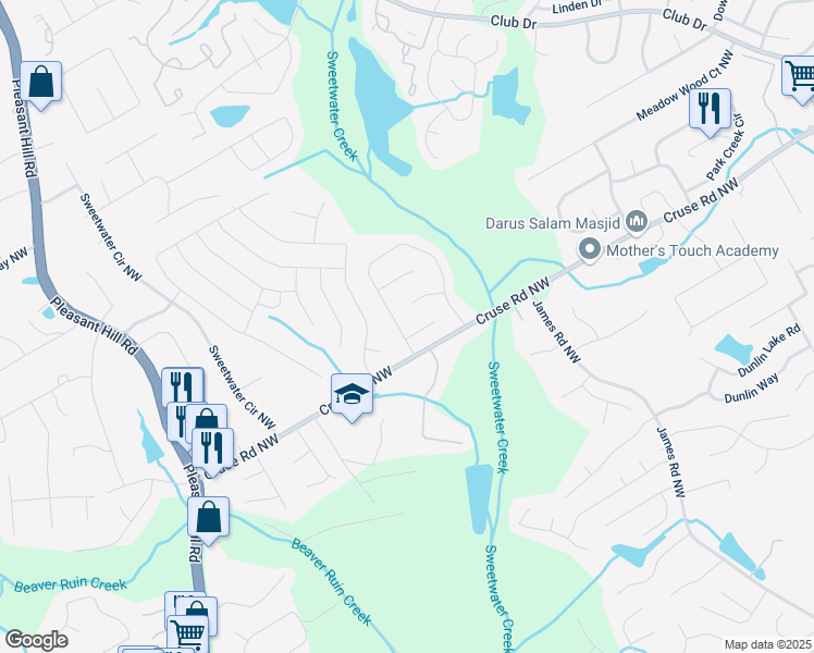 map of restaurants, bars, coffee shops, grocery stores, and more near 1438 Vintage Pointe Drive in Lawrenceville