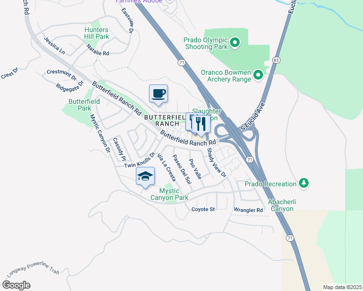 map of restaurants, bars, coffee shops, grocery stores, and more near 6452 Vía Del Rancho in Chino Hills