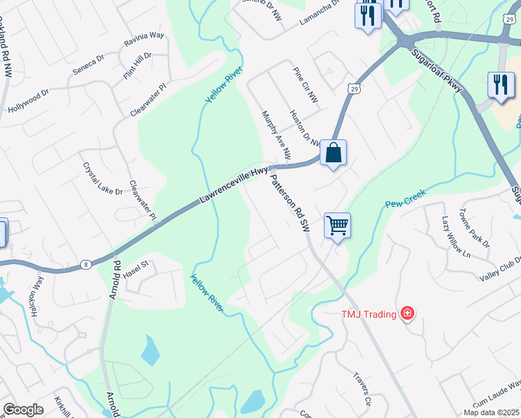 map of restaurants, bars, coffee shops, grocery stores, and more near 362 Braemore Mill Drive in Lawrenceville