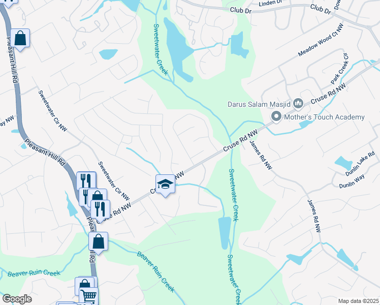 map of restaurants, bars, coffee shops, grocery stores, and more near 1438 Vintage Pointe Drive in Lawrenceville