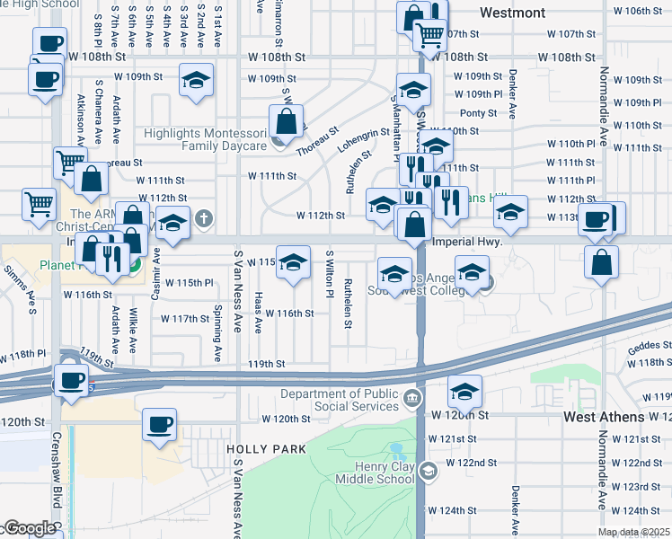 map of restaurants, bars, coffee shops, grocery stores, and more near 11502 Ruthelen Street in Los Angeles