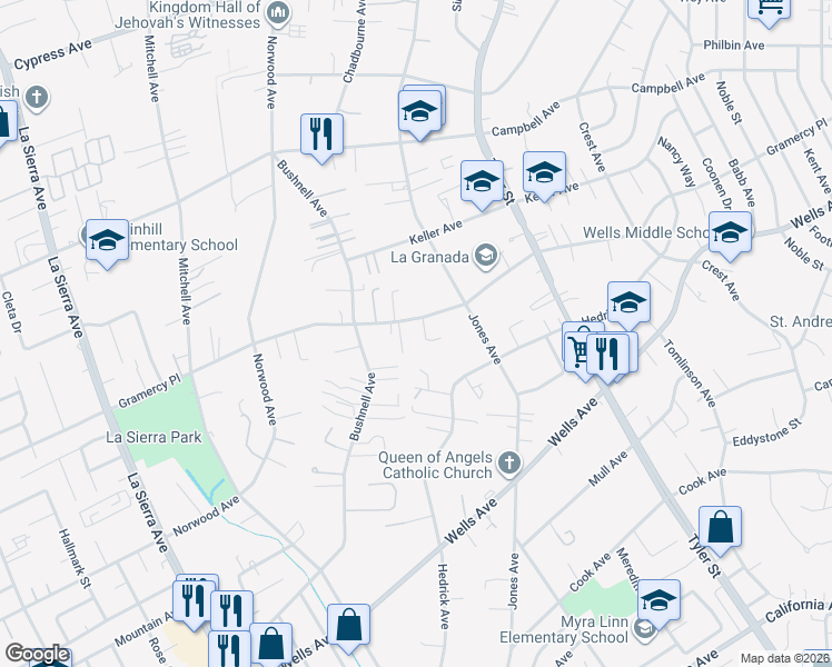 map of restaurants, bars, coffee shops, grocery stores, and more near 5260 Ocean Court in Riverside