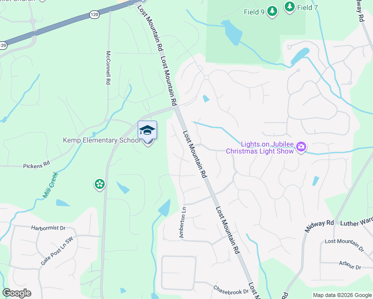 map of restaurants, bars, coffee shops, grocery stores, and more near 1027 Amberton Lane in Powder Springs