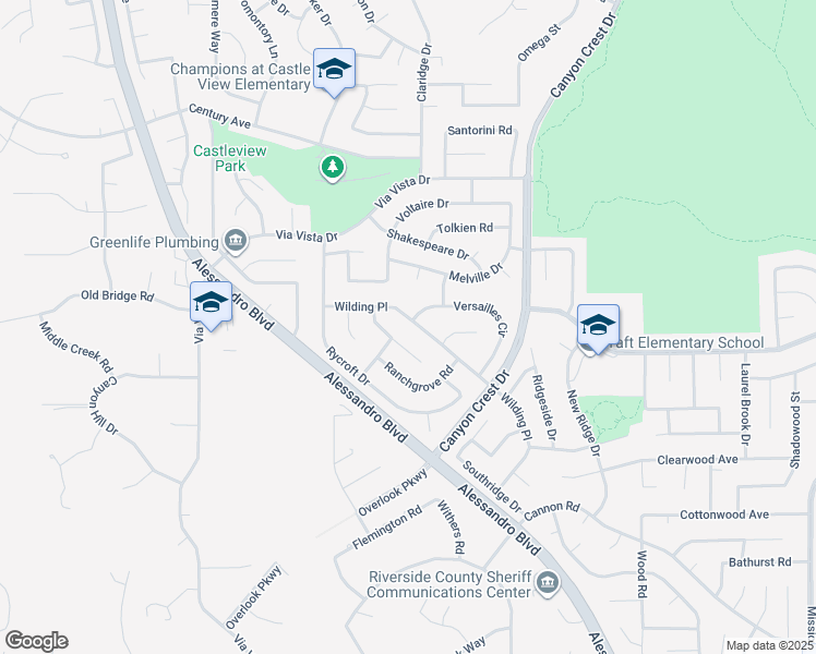 map of restaurants, bars, coffee shops, grocery stores, and more near 6807 Wilding Place in Riverside