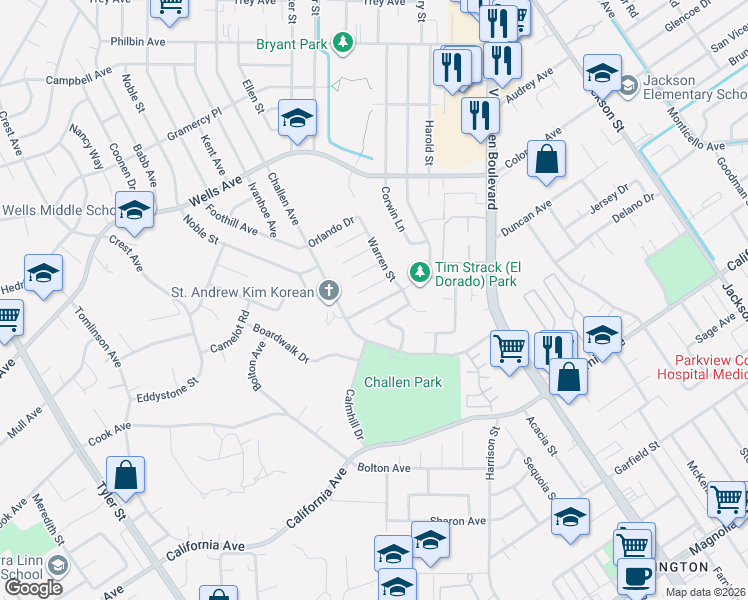 map of restaurants, bars, coffee shops, grocery stores, and more near 7939 Remington Drive in Riverside