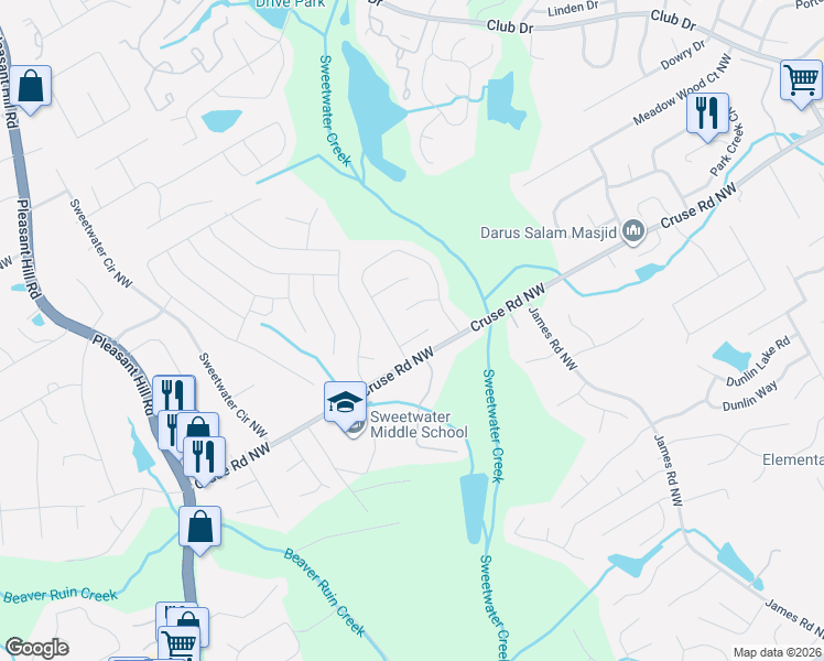 map of restaurants, bars, coffee shops, grocery stores, and more near 3341 Vintage Pointe Court in Lawrenceville