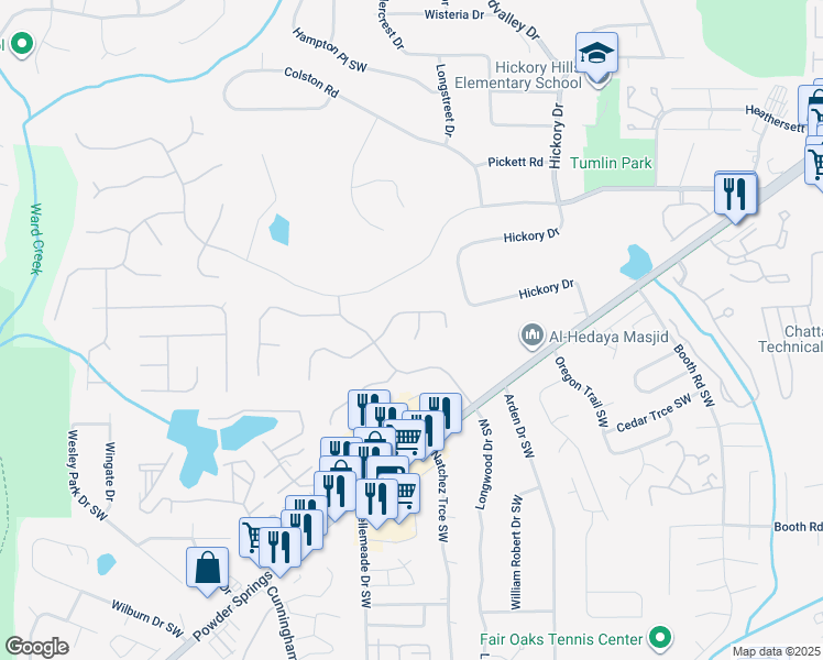 map of restaurants, bars, coffee shops, grocery stores, and more near 688 Laurel Wood Drive Southwest in Marietta