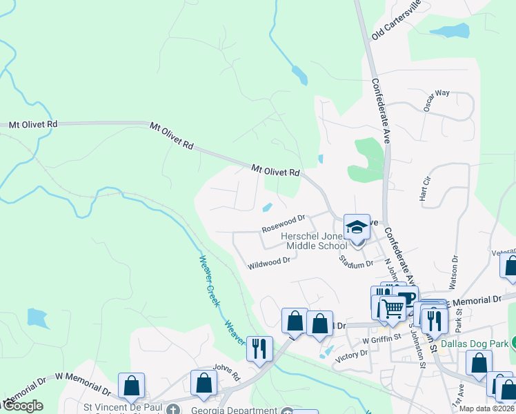 map of restaurants, bars, coffee shops, grocery stores, and more near 124 Westwood Drive in Dallas
