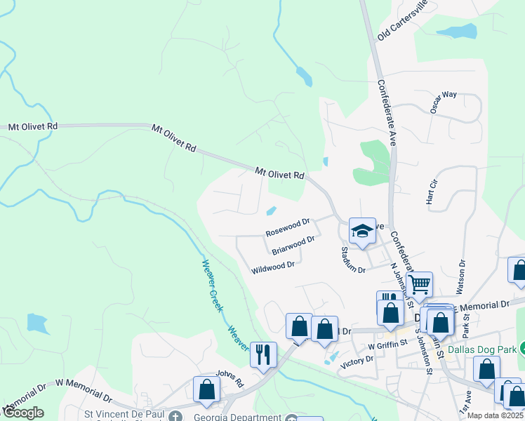 map of restaurants, bars, coffee shops, grocery stores, and more near 117 Westwood Drive in Dallas