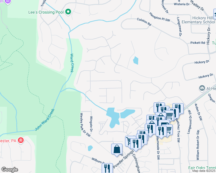 map of restaurants, bars, coffee shops, grocery stores, and more near 974 Bolingbrook Drive Southwest in Marietta