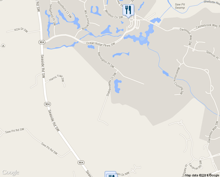 map of restaurants, bars, coffee shops, grocery stores, and more near Stablemaster Court Southwest in Ocean Isle Beach