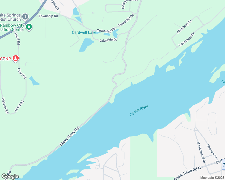 map of restaurants, bars, coffee shops, grocery stores, and more near 5322 Lister Ferry Road in Rainbow City