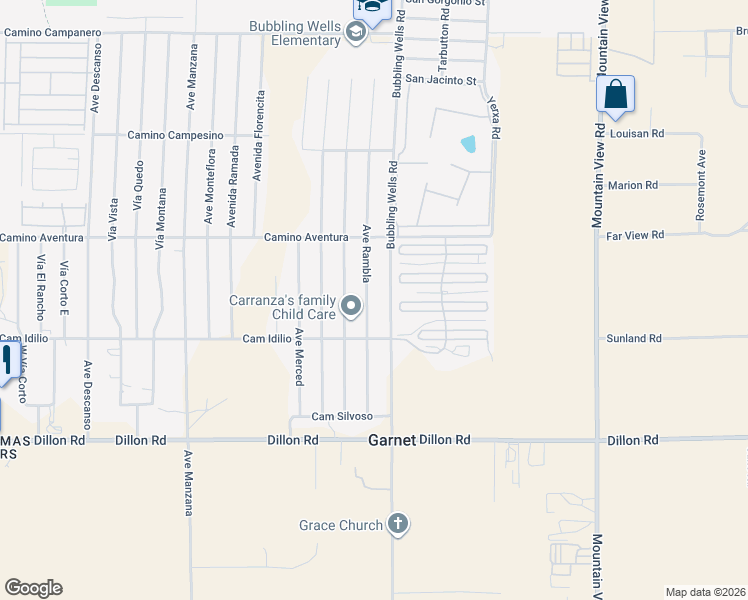 map of restaurants, bars, coffee shops, grocery stores, and more near 16285 Avenue Rambla in Desert Hot Springs