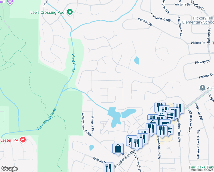 map of restaurants, bars, coffee shops, grocery stores, and more near 974 Bolingbrook Drive Southwest in Marietta