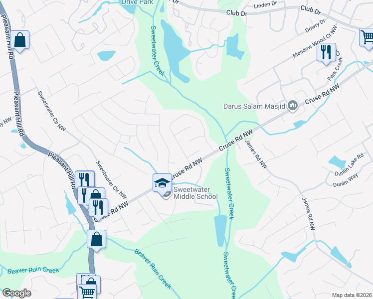 map of restaurants, bars, coffee shops, grocery stores, and more near 1428 Vintage Pointe Drive in Lawrenceville