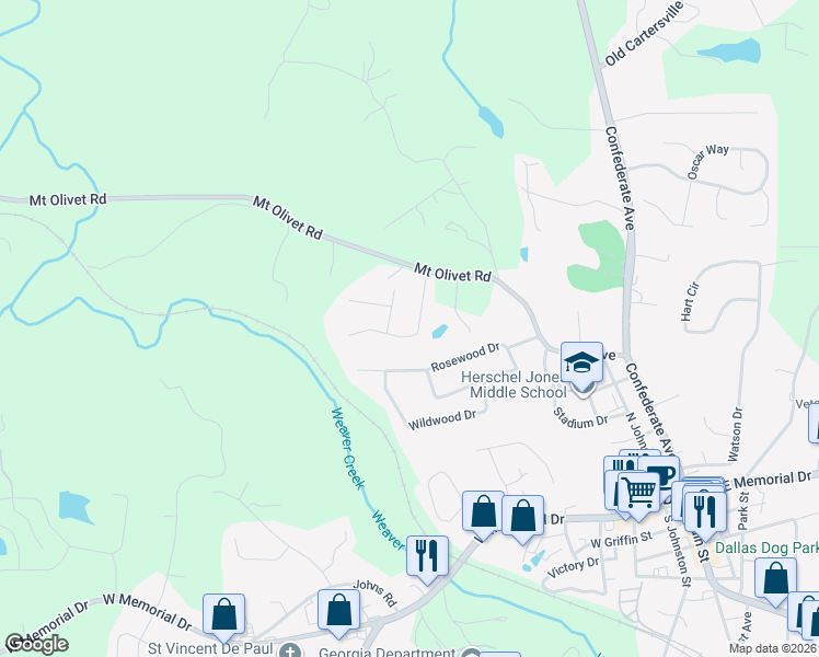 map of restaurants, bars, coffee shops, grocery stores, and more near 124 Westwood Drive in Dallas