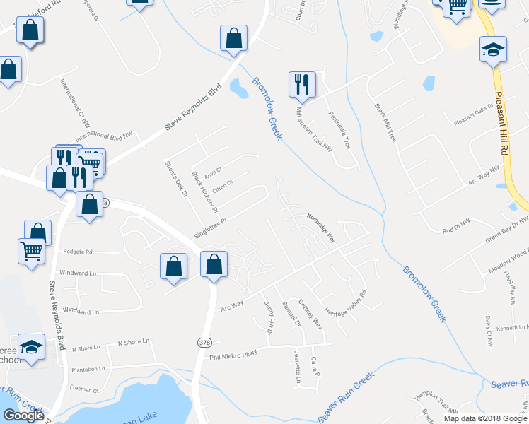 map of restaurants, bars, coffee shops, grocery stores, and more near 1331 Sweet Pine Drive in Norcross
