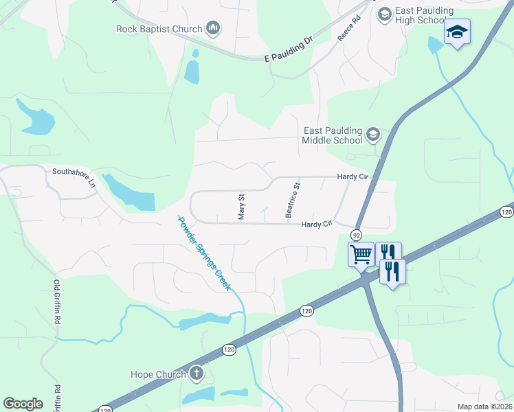 map of restaurants, bars, coffee shops, grocery stores, and more near 47 Julie Court in Dallas