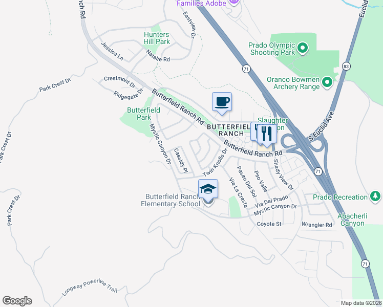map of restaurants, bars, coffee shops, grocery stores, and more near 17814 Antherium Drive in Chino Hills