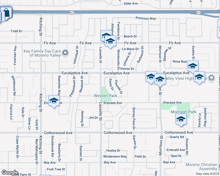 map of restaurants, bars, coffee shops, grocery stores, and more near 13121 Eyota Drive in Moreno Valley