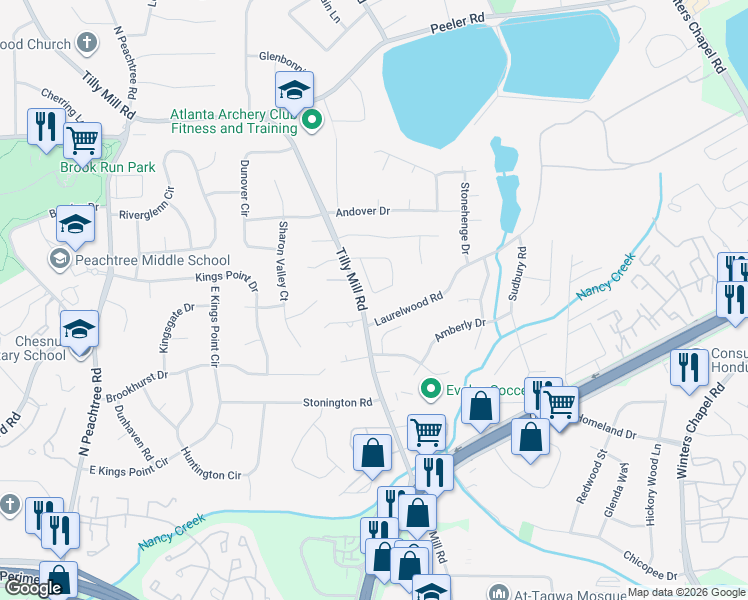 map of restaurants, bars, coffee shops, grocery stores, and more near 2610 East Madison Drive in Atlanta