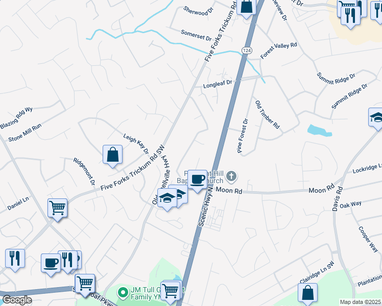 map of restaurants, bars, coffee shops, grocery stores, and more near 494 Charleston Lane in Lawrenceville