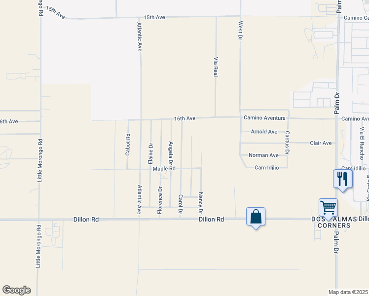 map of restaurants, bars, coffee shops, grocery stores, and more near Carol Drive in Desert Hot Springs