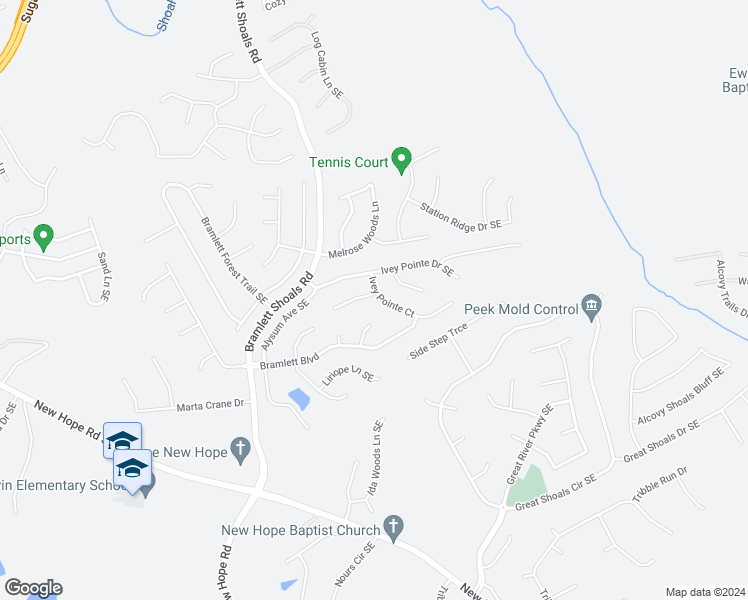 map of restaurants, bars, coffee shops, grocery stores, and more near 1283 Royal Ives Court Southeast in Lawrenceville