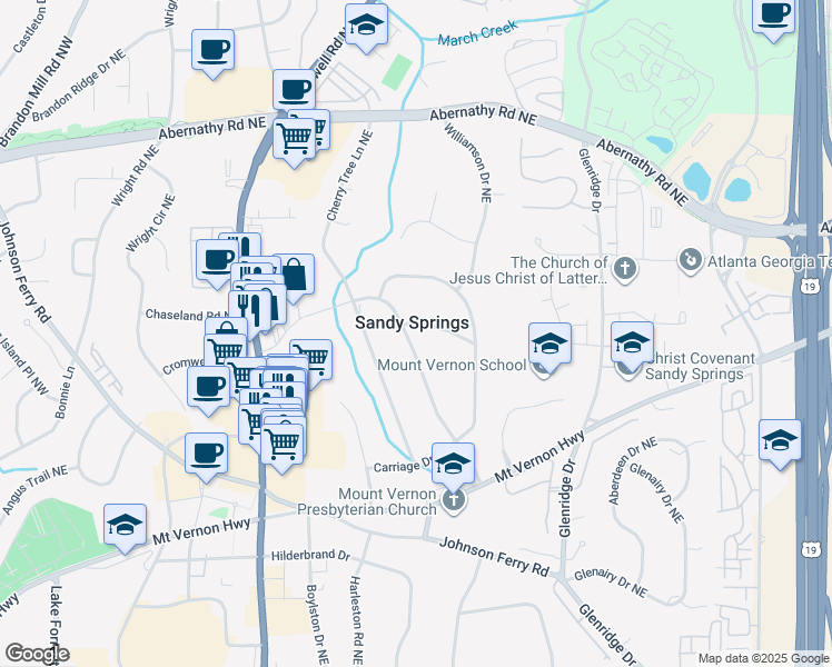 map of restaurants, bars, coffee shops, grocery stores, and more near 6395 Vernon Woods Drive Northeast in Atlanta