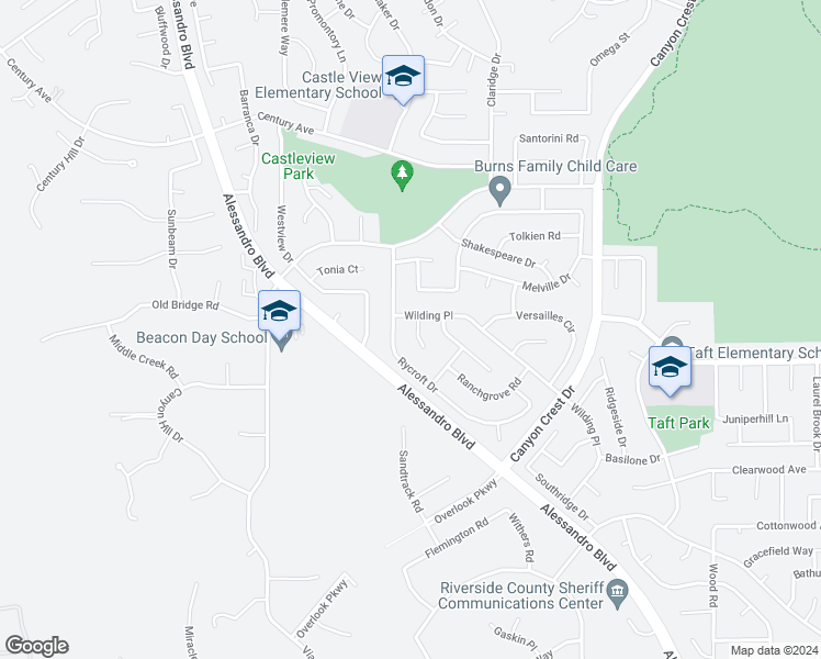 map of restaurants, bars, coffee shops, grocery stores, and more near 6719 Redlands Court in Riverside